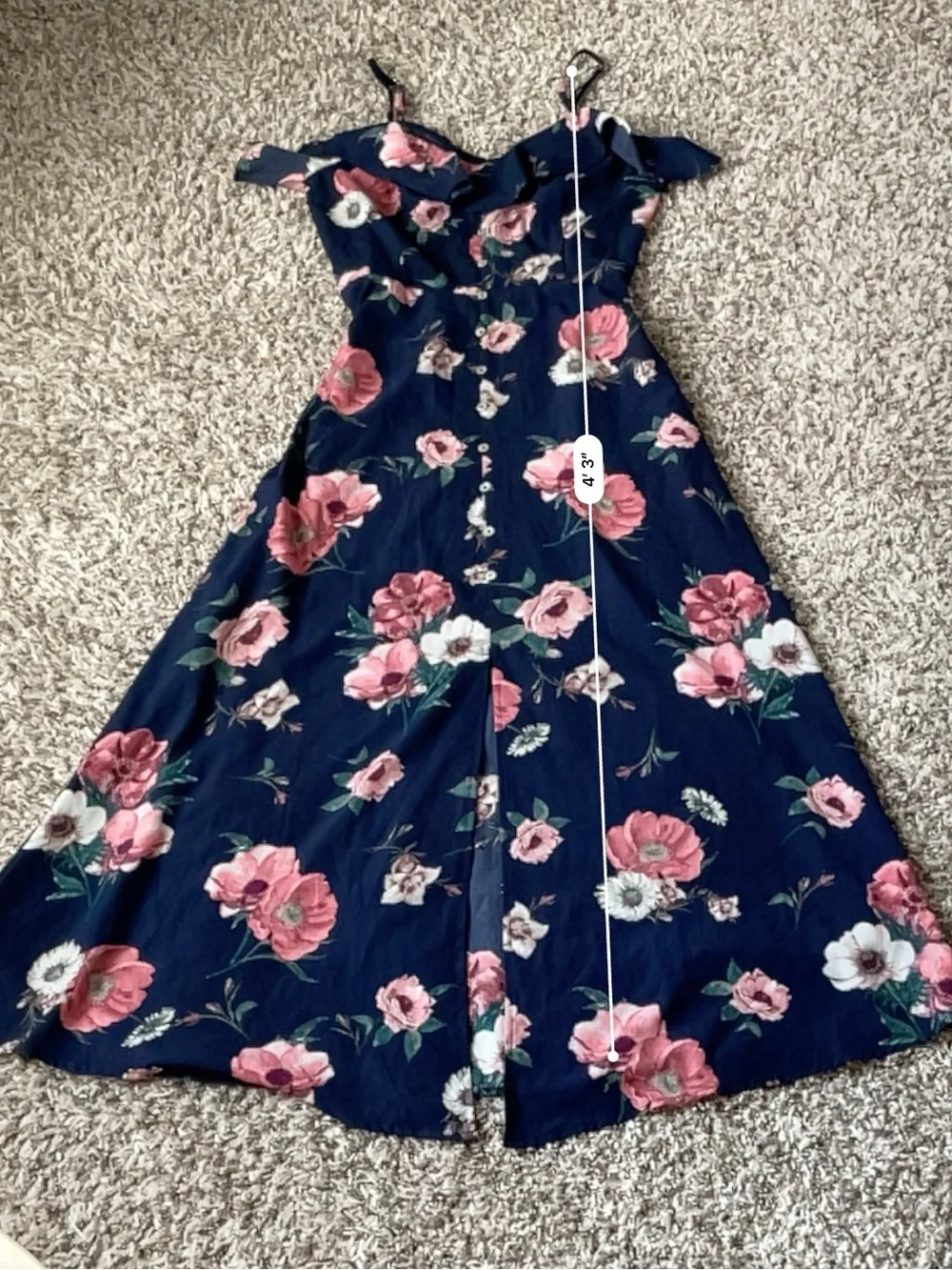 Altar'd State Floral Maxi Dress S Navy Ruffle Boho Button Top Sorority Rush Fest